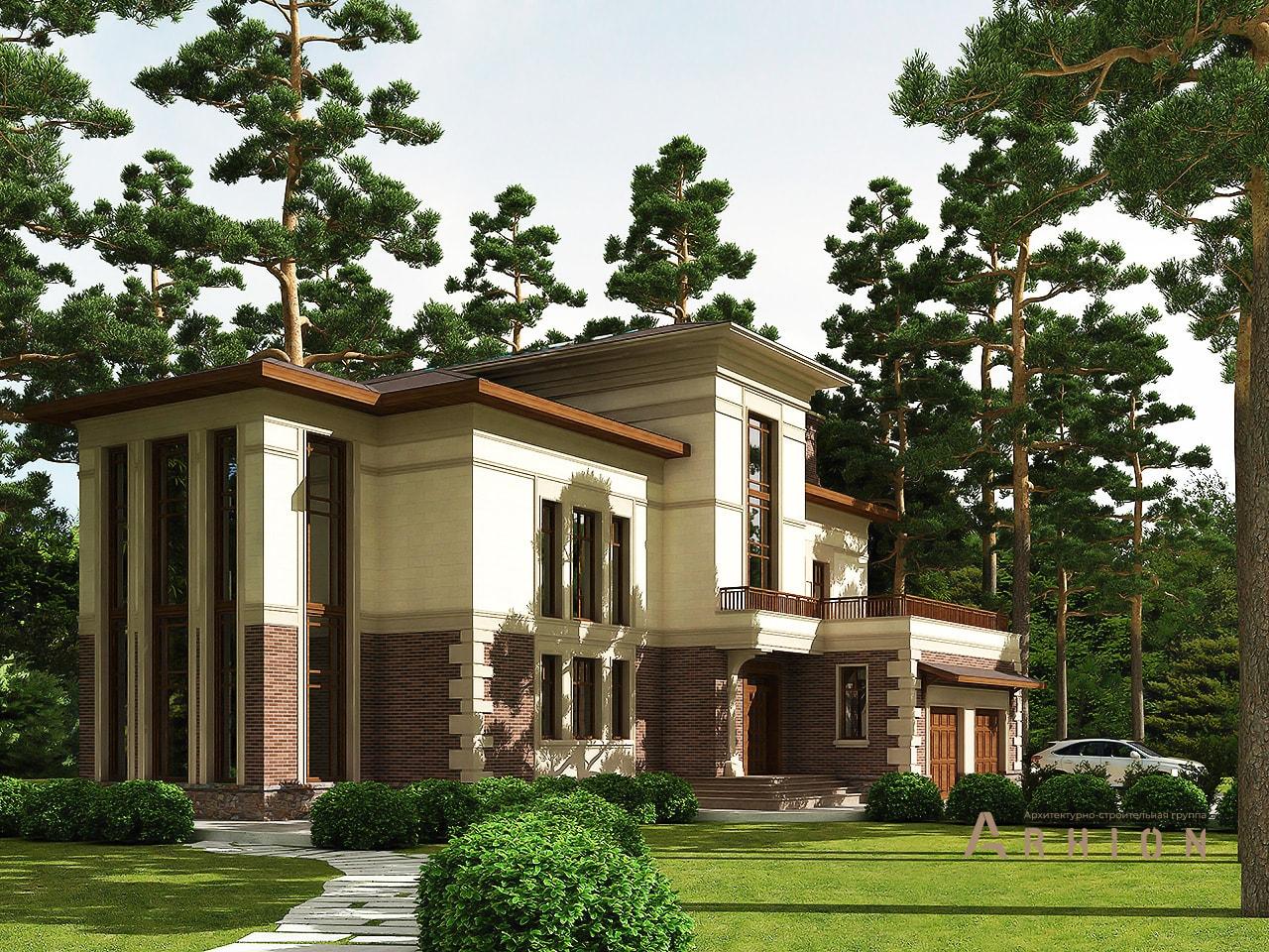 3. Проект двухэтажного дома в европейском стиле с четырехскатной, av-619, площадью - 619 кв c цокольным этажом, мансардой, терассой, балконом, гаражом, эркером, вторым светом